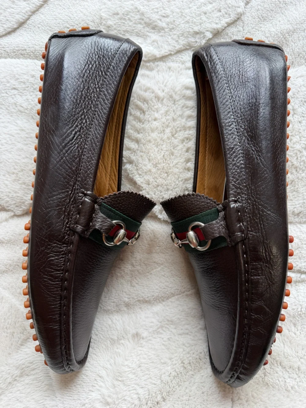 $1,000 Gucci Horse-bit Red Green Web Brown Leather Moc Toe Driving Loafers 9 10